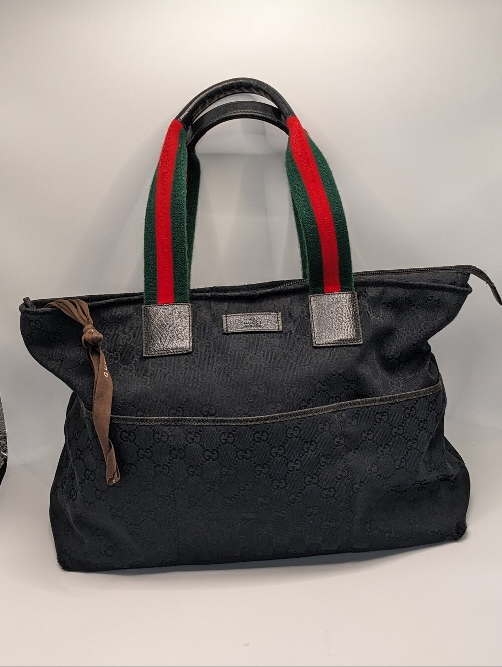 Gucci GG Monogram Web Stripe Black Tote Bag